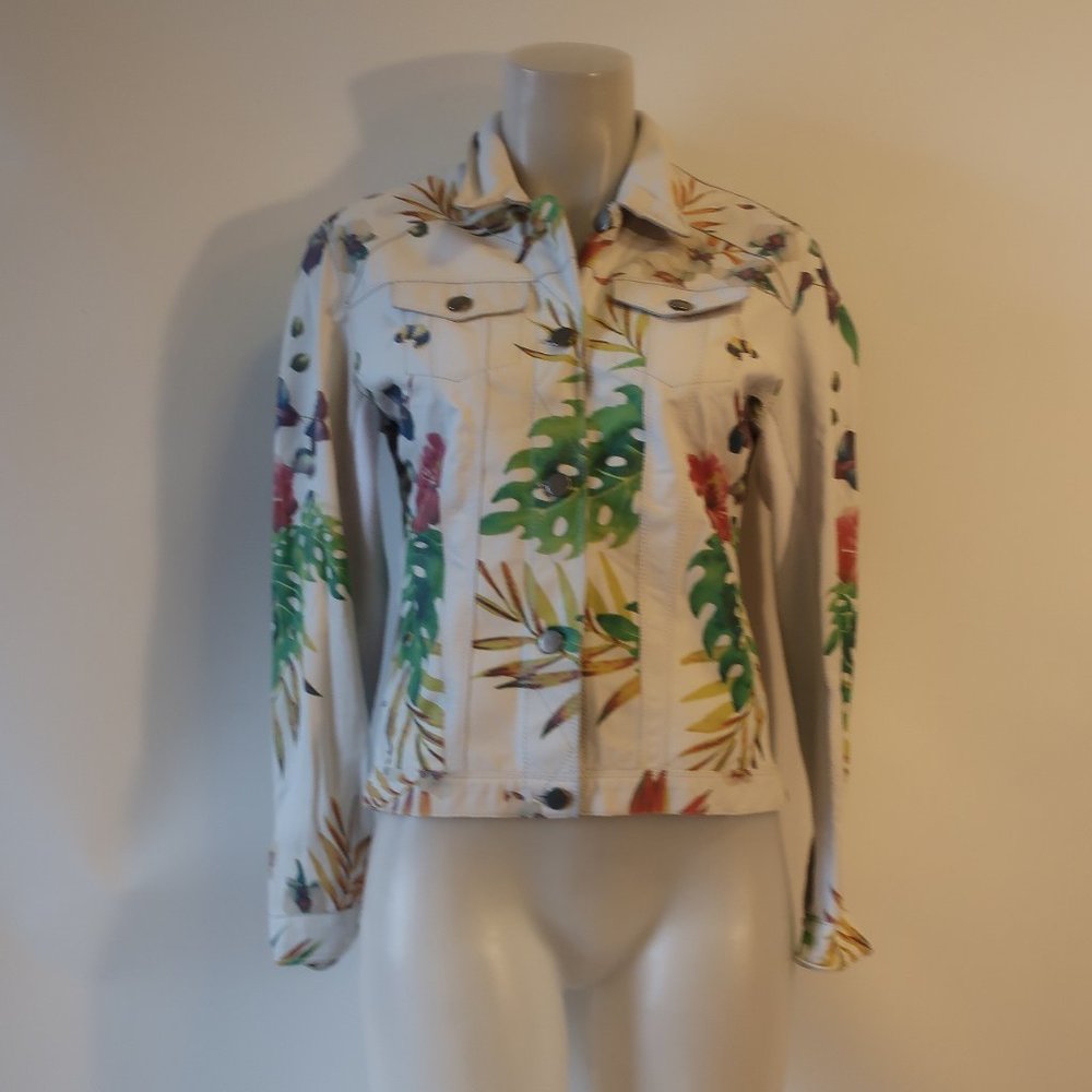 White Floral Print Women's Leather Jacket